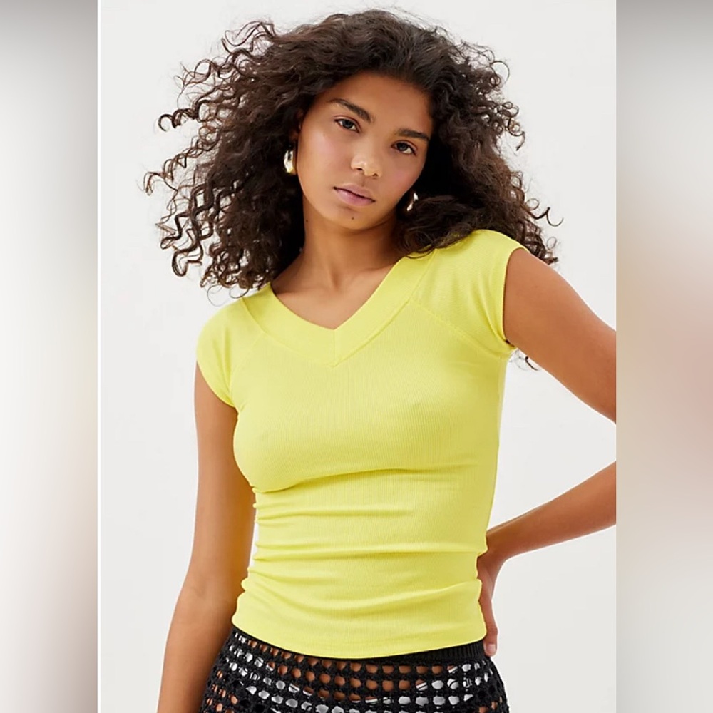 Urban Outfitters Yellow Shannen V-Neck Ribbed